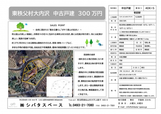 detached 埼玉県秩父郡東秩父村大字大内沢1072，1071-1，1071-2，1073-1